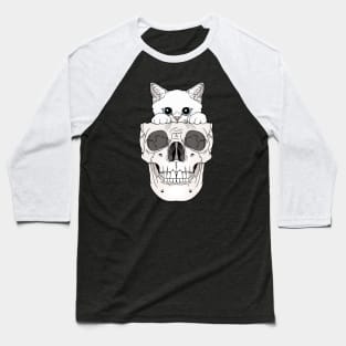White Kitty & Skull Baseball T-Shirt